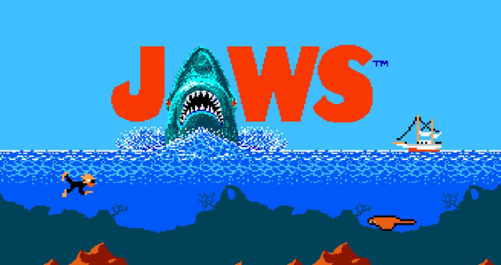 Far nintendo. Jaws NES. Jaws NES game. Jaws Nintendo Entertainment System. Jaws NES Cover.