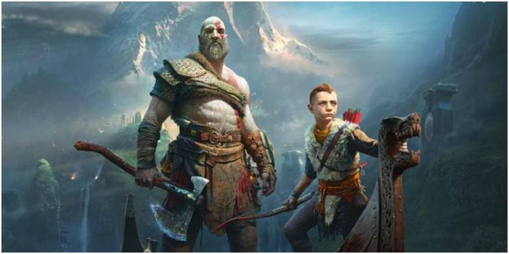 Kratos e Atreus num barco.