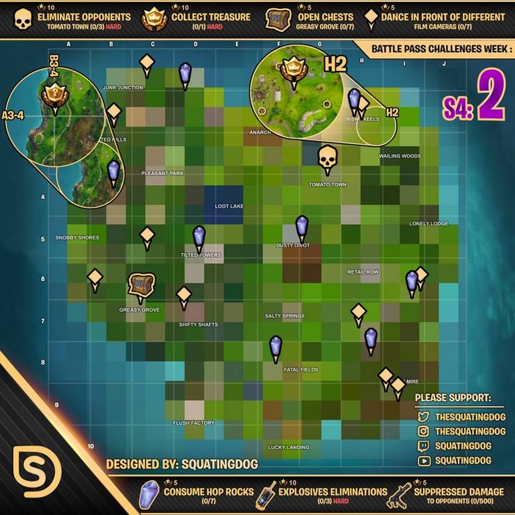 Fortnite Map Shows All Week 2 Season 4 Challenge Locations